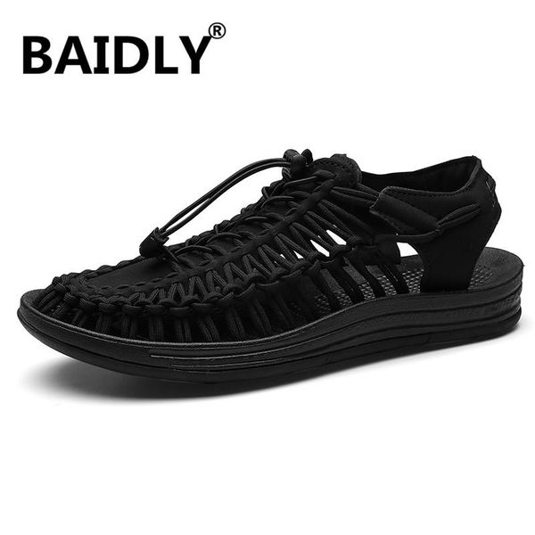 

sandals summer men big size 35-50 rome beach weave casual shoes male closed-toe masculina sandalias hombre, Black