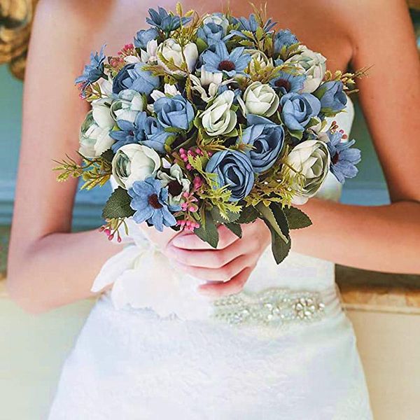 

decorative flowers & wreaths 2pc/4pc artificial multicolor tea rose mariage wedding home decor bride bouquet fake daisy