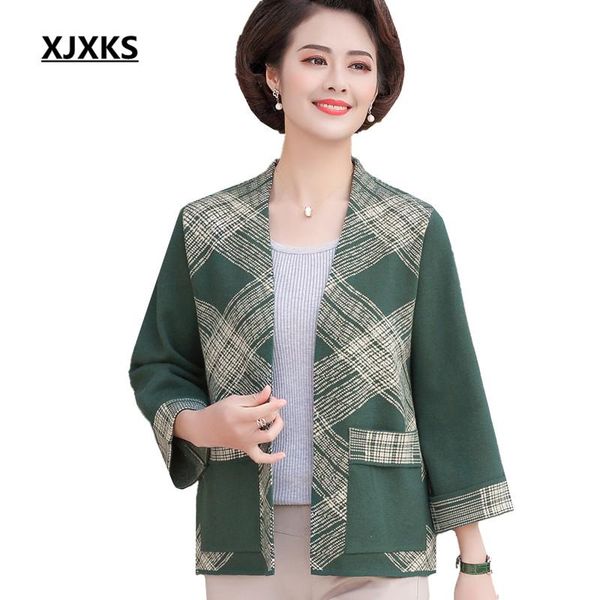 

women's jackets xjxks fashion v-neck wool knitted cardigan women coat 2021 spring loose plus size comfortable jacket, Black;brown