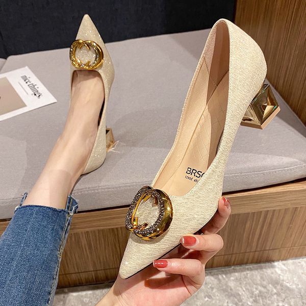 

luxury dress shoes zsdvf pointed high heels square buckle shallow mouth single 2021 summer bridal wedding sho thin heel women, Black