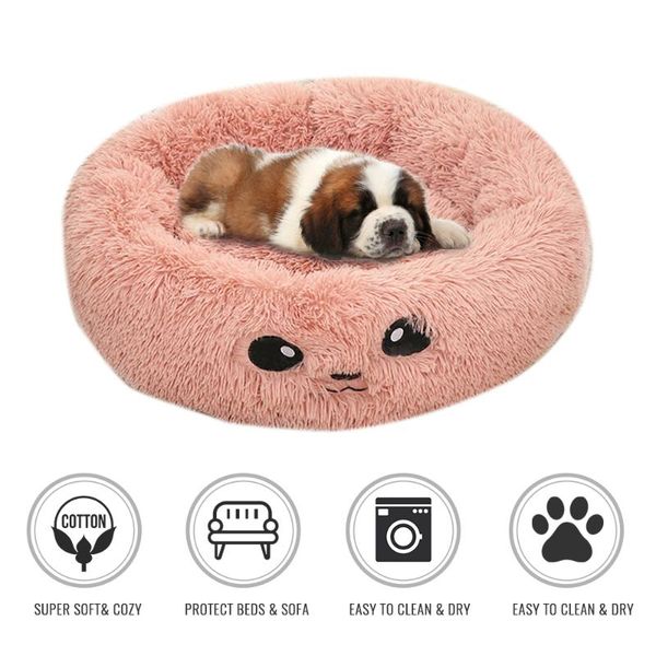 

kennels & pens long plush fluffy dog bed pet kennel round fleece lounger cat sleeping bag winter warm sofa basket for small large