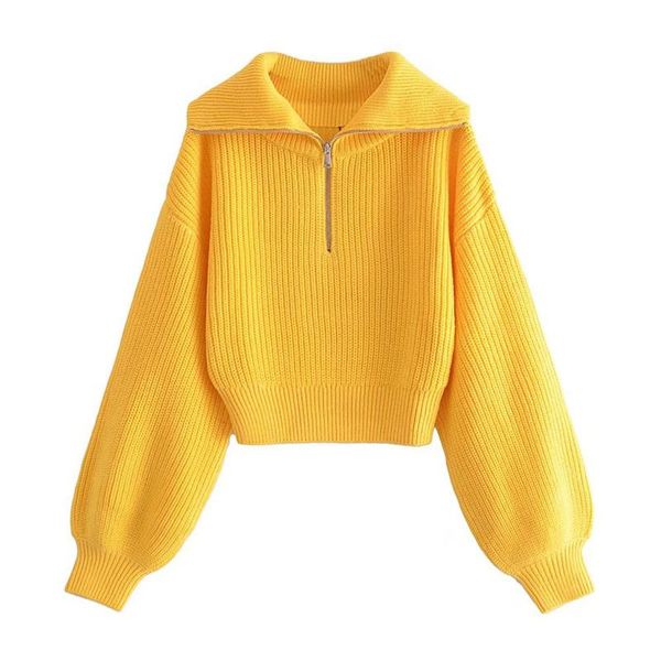 

women's sweaters woman elegant yellow zipper knitted pullover 2021 autumn fashion female mock neck ladies casual solid color sweater, White;black