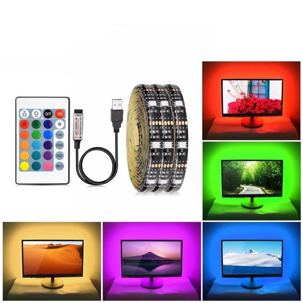 

strips usb rgb 5v led light strip tv backlight waterproof tape string bias lighting for hdtv screen deskpc lcd monitor decor