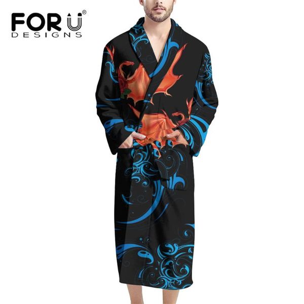 

men's sleepwear forudesigns polynesian dinosaurs pattren kimono skin-friendly daily nightgown plush collar shawl yukata bathrobe gown, Black;brown