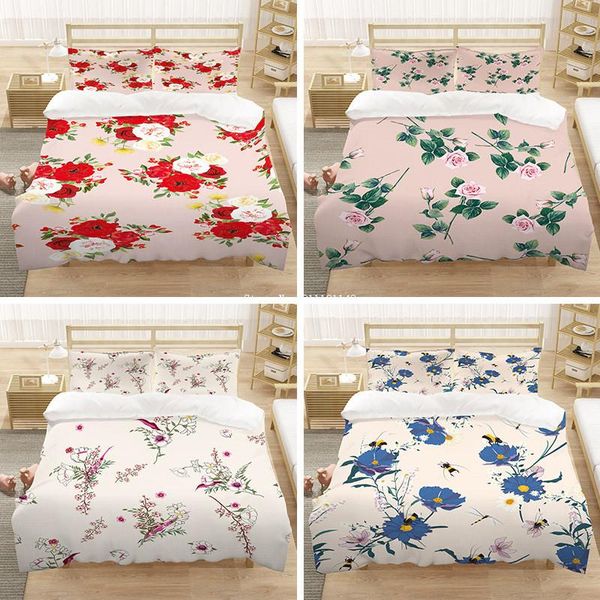 

bedding sets 2/3pcs/set fashion rose print set soft and comfortable down quilt cover pillowcase all-season home textile