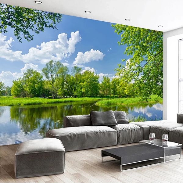 Foto personalizada 3D mural papel de parede parque lago verde árvore natureza paisagem fundo pintura sala de estar sofá quarto