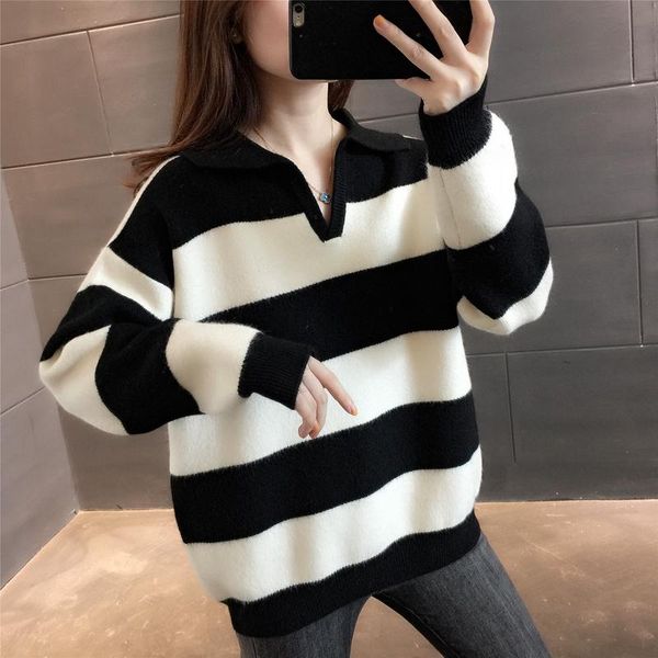 

women's sweaters 217253 room 3 row 6 lower] real s striped color matching square neck pullover sweater [1690] 54, White;black
