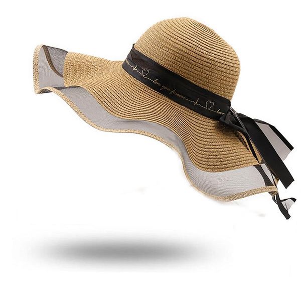 

wide brim hats simple girl straw hat lace beach women fashion ladies summer uv protection foldable sun shade cap sunhat, Blue;gray