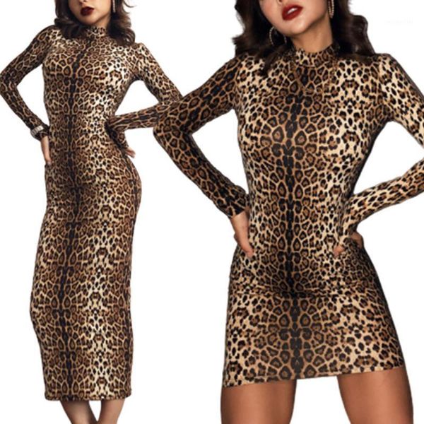 

tiger print dress striped leopard women sukienka mock neck party pencil street wear long sleeve midi bodycon casual dresses, Black;gray