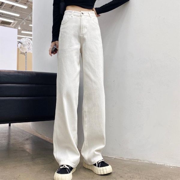 

women's jeans white woman high waist mom black loose wide leg pants summer streetwear denim plus size women, Blue