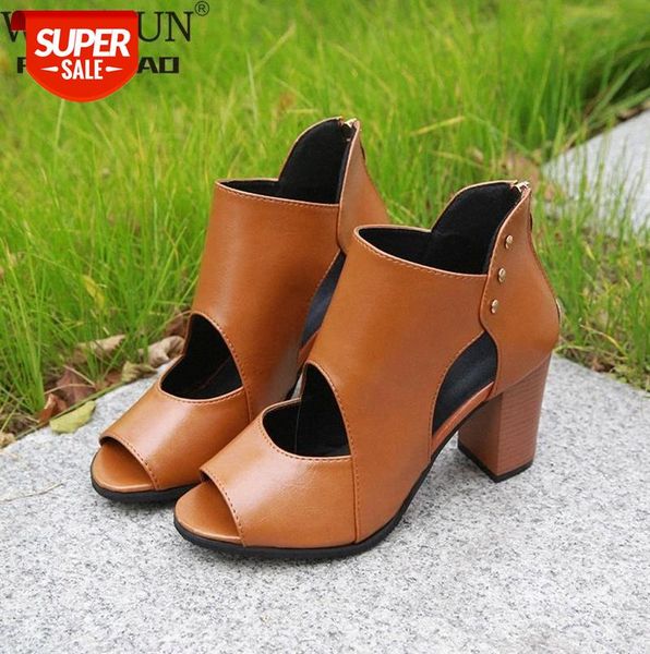

2021 women sandals gladiator high heels leather pumps ladies spring summer open toe sandalias mujer plus size 34-42 #r138, Black