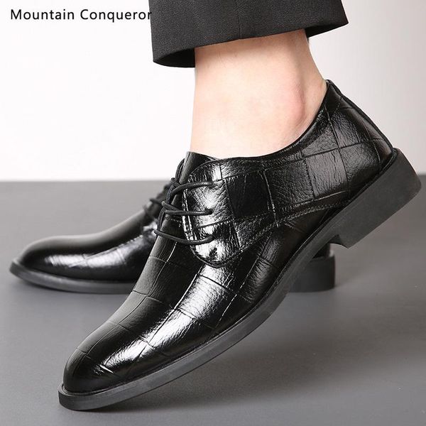 

dress shoes mountain conqueror leather men 2021 brand men's business italian style fashion wedding male footwear, Black