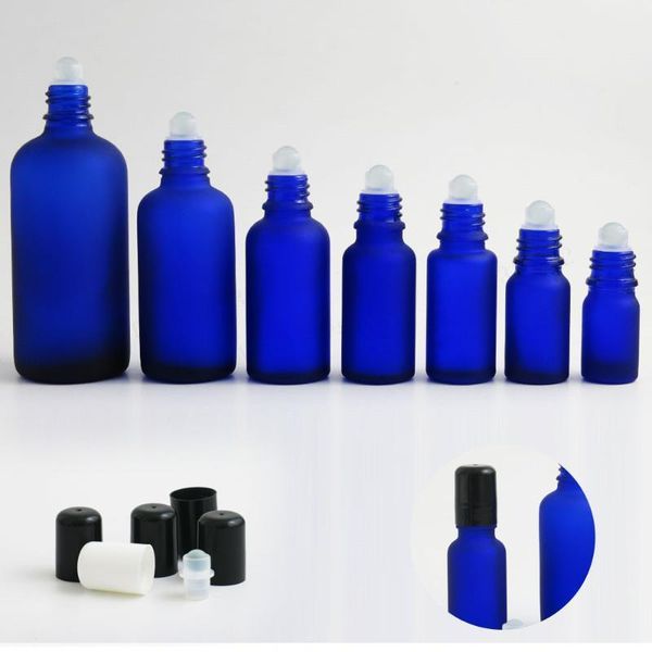 

refillable 100ml 50m l30ml 20ml 15ml 10ml 5ml frost blue glass roll-on bottles with roller balls storage & jars