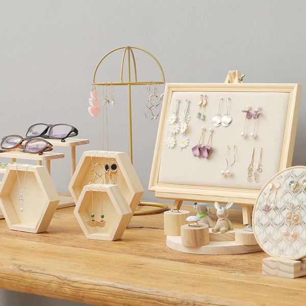 

jewelry pouches, bags selling wooden earrings holder display storage rings bracelet necklace stand showing props set wholesale, Pink;blue