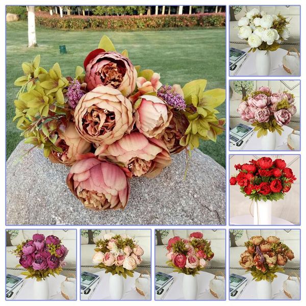 

decorative flowers & wreaths 2021 13 heads silk peony artificial wedding bouquet home party decor silk+plastic material simulation
