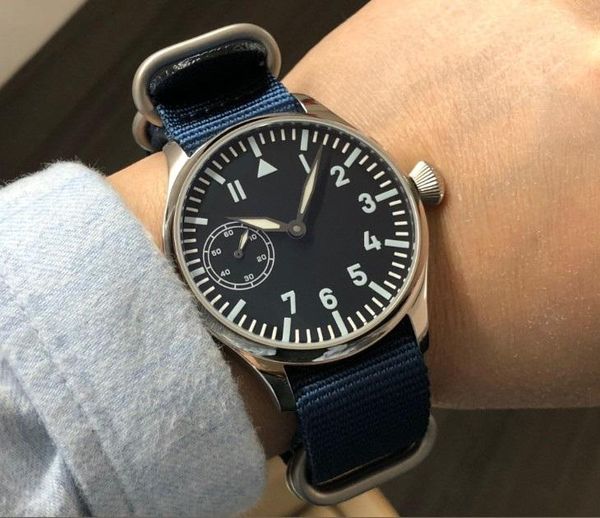 

wristwatches 44mm no logo asian 6497 gooseneck tube 17 jewels mechanical hand wind movement men's watch luminous watches gr66-20, Slivery;brown