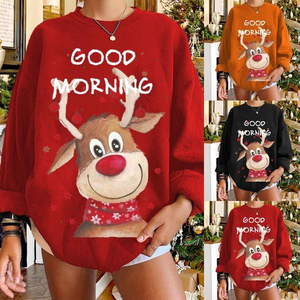 

women's hoodies & sweatshirts women merry christmas party clothes round neck long sleeve pullover korean sweatshirt 2022, Black