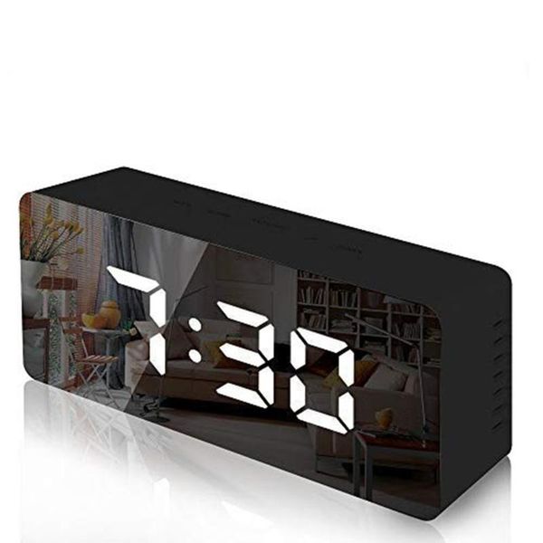 

temperature display digital mirror alarm clock with snooze time adjustable brightness for bedroom office other clocks & accessories