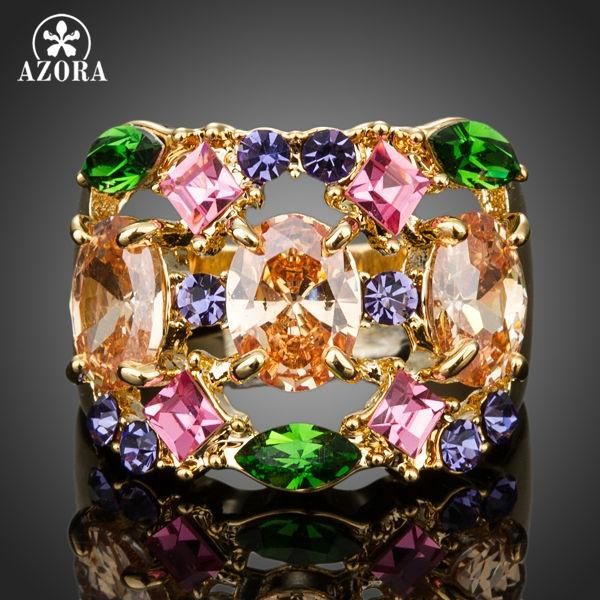 Anelli a grappolo AZORA Splendido anello in zirconia cubica multicolore color oro TR0144