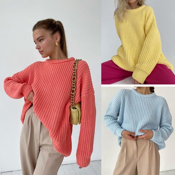 

women's sweaters green blue beige autumn winter thicken women knitted sweater long sleeve loose casual clothes o neck pullover solid sw, White;black