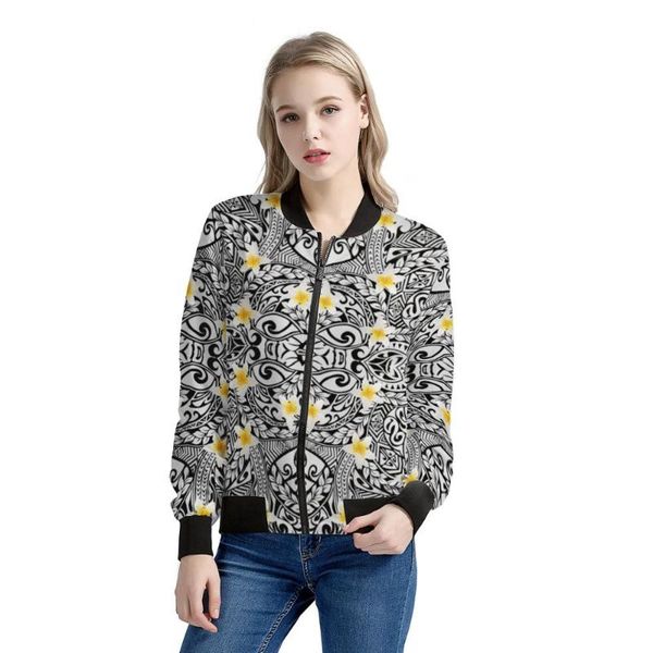 

ladies winter jacket polynesian traditional tribal print women jackets fashionable custom girls casual long sleeve women's, Black;brown