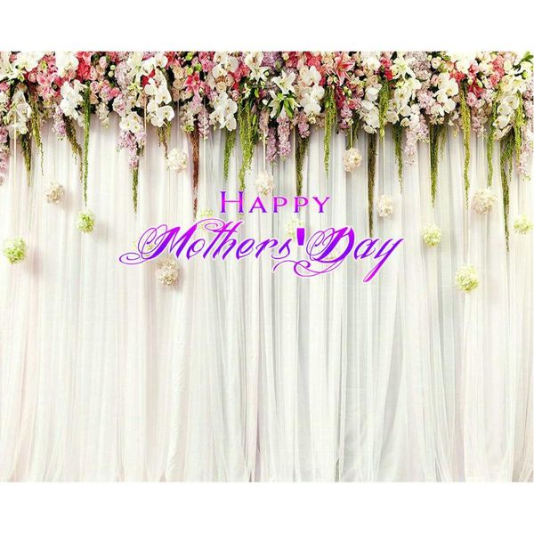 

party decoration happy mother's day flower plant white curtain backdrop love my mom decor background po booth studio props