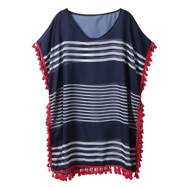 

women stripe print tassel cover up dress kaftan bikini swimwear chiffon fringe pendant beach sunscreen shirt fashion 2021 a30331 women', White;black