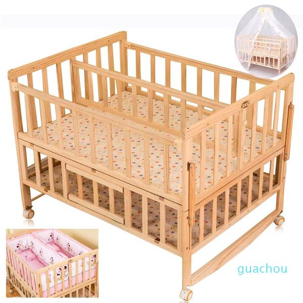 

baby cribs twins crib with mosquito net, double wooden cot can joint bed
