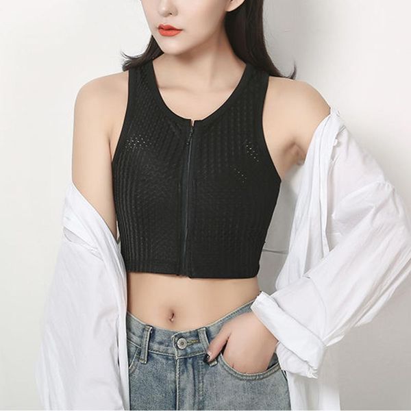 

women tomboy breathable cotton elastic band colors chest binder tank zipper flat breast les lesbian bra s-6xl women's shapers, Black;white