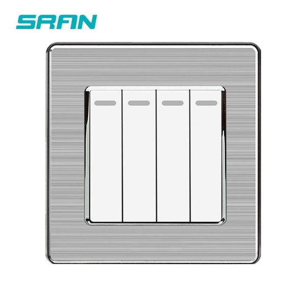 

smart home control sran eu/uk 4gang 1way rocker switch,250v 16a light switch stainless steel silver edge panel 86mm*86mm white/black/gold