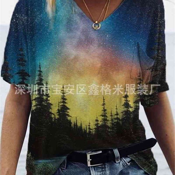 

women's t-shirt large loose v-neck 2021 spring / summer positioning printing short sleeve for women lgzj, White