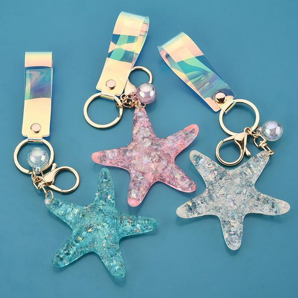 

keychains simulation transparent starfish keychain colorful creative car pendant crystal mud acrylic doll, Silver