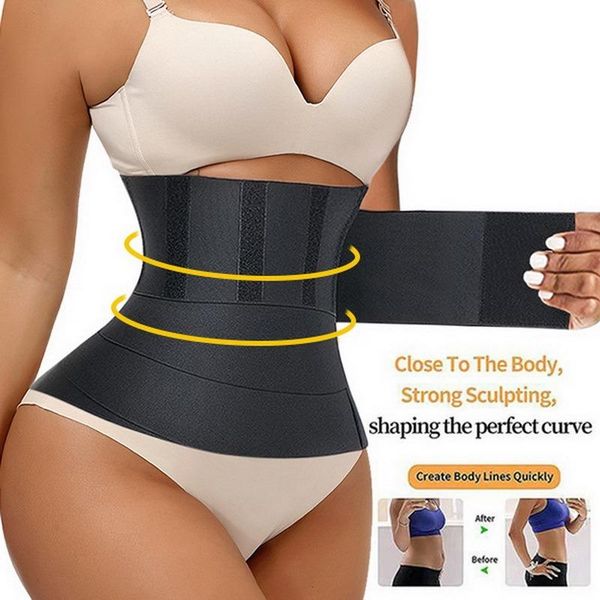 

waist support trainer shapewear belt women slimming tummy wrap trimmer postpartum reductive girdle modeling strap body shaper, Black;gray