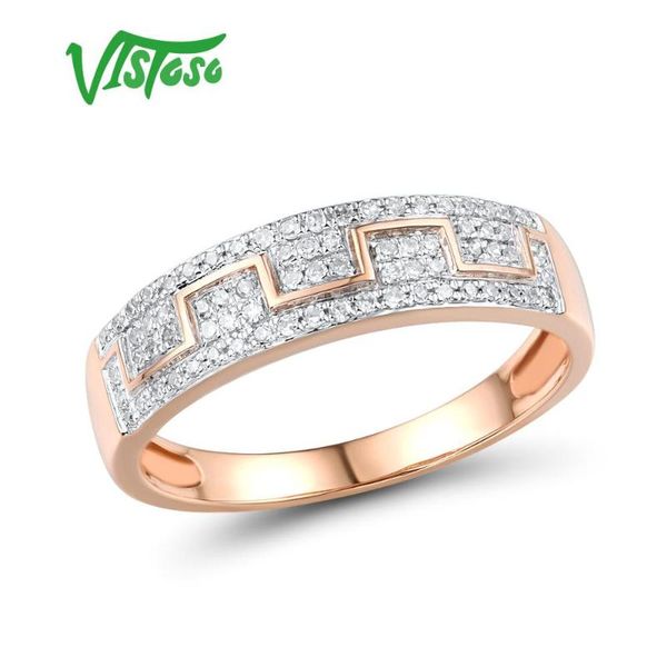 

cluster rings vistoso gold for women genuine 14k 585 rose ring sparkling diamond promise engagement anniversary fine jewelry, Golden;silver