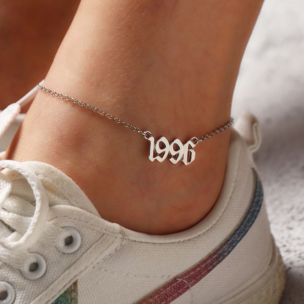 

s2410 fashion jewelry simple letters anklet digital pendant chain birthday anklets, Red;blue