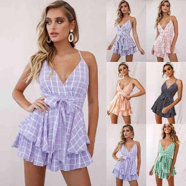 

casual dresses 2022 spring and summer sleevels printed suspender jumpsuit for women, Black;gray