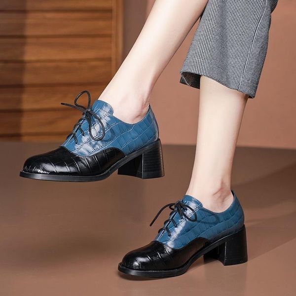 

size 34-42 natural genuine leather women heels shoes round toe fashion waterproof high heel office work dress, Black