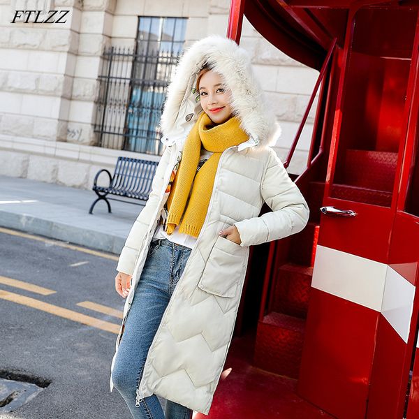 

winter women double sided cotton jacket coat casual fur collar hooded pocket long outwear 210423, Black