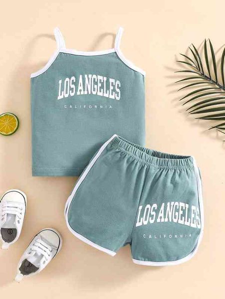 

baby letter graphic contrast binding cami & track shorts she, Blue