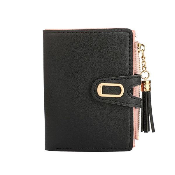 

wallets maioumy women small pu leather purse solid color tassel card bag clutch female money clip high qualit, Red;black