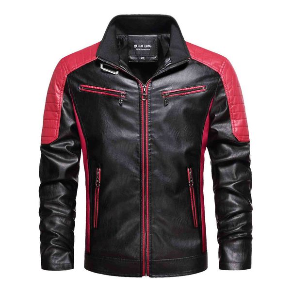 

Fashion Leather Short Men's Jacket Youth Stand Collar Motorcycle Pu Coat Autumn Thin Brand, Red