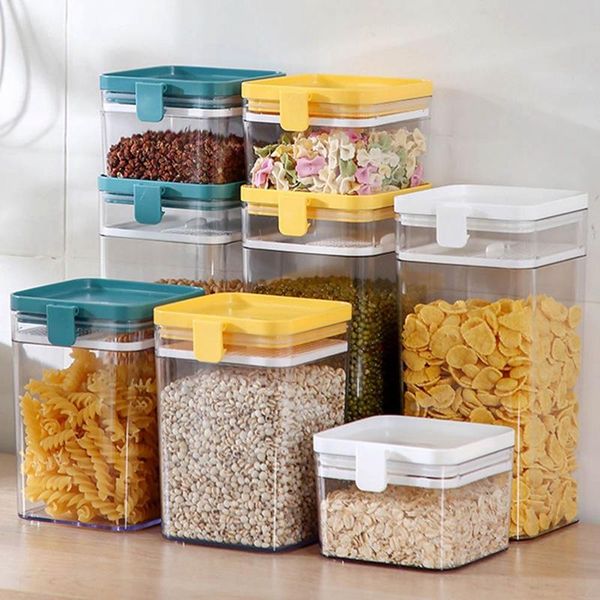 

storage box plastic clear container set with pour lids kitchen bottles jars dried grains tank &