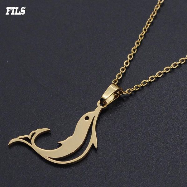 

chains fils dolphin hollow necklace underwater animal fashion stainless steel pendant ladies and children exquisite jewelry gi, Silver