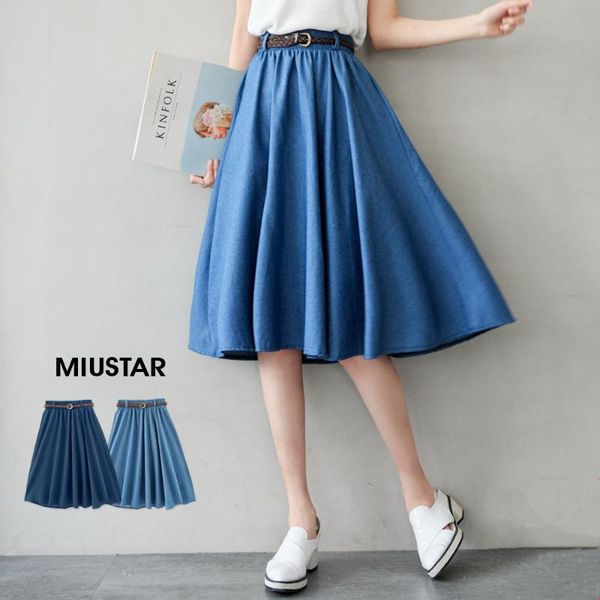 

summer wear high-waisted denim skirt girl's 2021 style high school students fashion mid-length long pleated skirts, Black