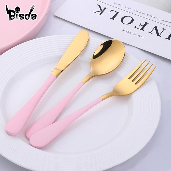 

dinnerware sets 3pcs children cutlery set spoon knife fork stainless steel kit printed flatware student tableware dinner server