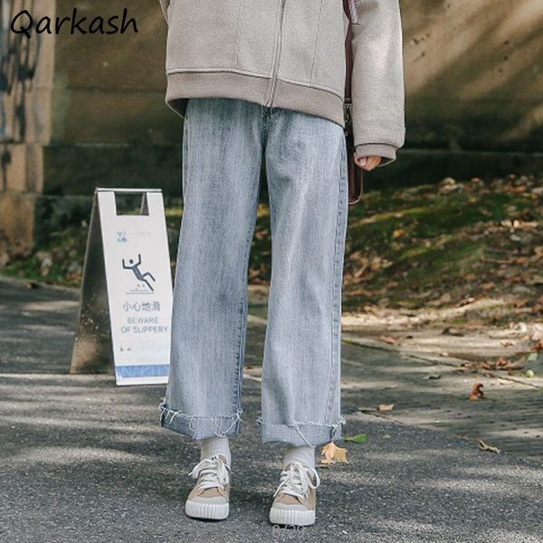

women's jeans women light blue casual straight loose denim trousers students wide leg all-match hrajuku vintage retro korean style chic
