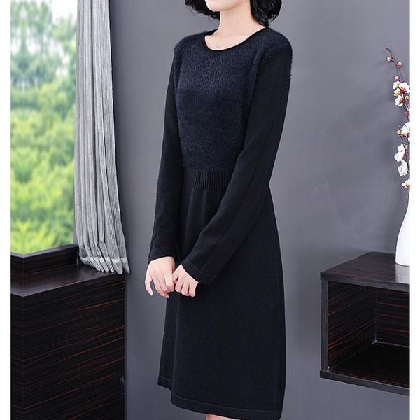 

casual dresses women 2021 autumn winter sweater dress female knitted o-neck solid ladies warm knit loose midi vestidos c406, Black;gray