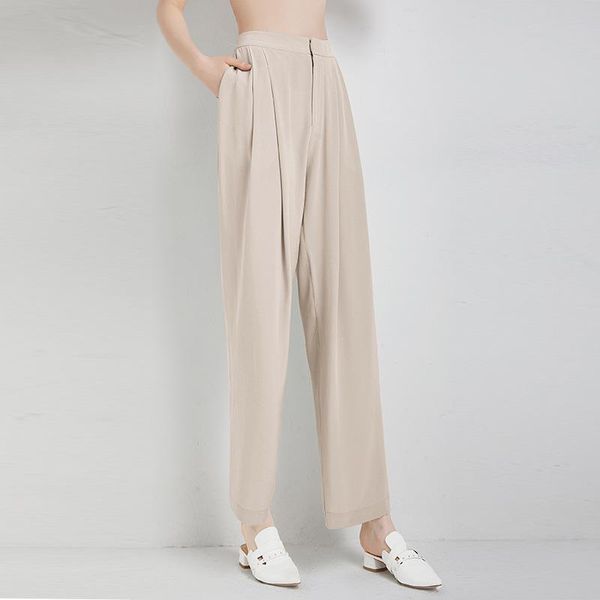 

women's pants & capris mulberry silk casual wide leg fashion summer style loose high waist slim all-match female 20122, Black;white