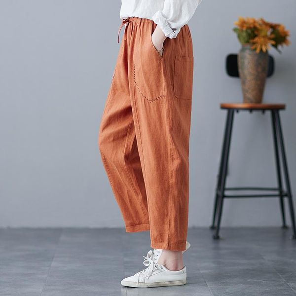 

arrival summer arts style women loose casual elastic waist harem pants all-matched cotton linen patchwork b344 women's & capris, Black;white