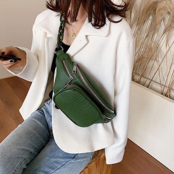 

fashion stone pattern pu leather waist bag travel casual chain women belt leisure female crossbody shoulder fanny pack bags